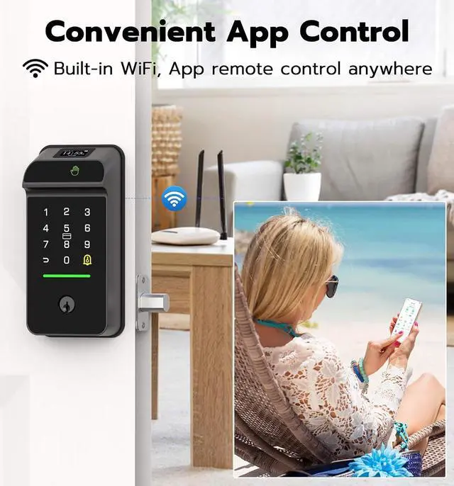 Alt view image 4 of 7 - Anweller MD3 Palm Vein Smart Deadbolt Lock, Biometric Keyless Entry Door Lock for Front Door, Built-in WiFi, 10000mAh Battery, Code Keypad, RFID Card, Display Screen, Auto Lock Sensor