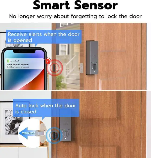 Alt view image 7 of 7 - Anweller MD3 Palm Vein Smart Deadbolt Lock, Biometric Keyless Entry Door Lock for Front Door, Built-in WiFi, 10000mAh Battery, Code Keypad, RFID Card, Display Screen, Auto Lock Sensor