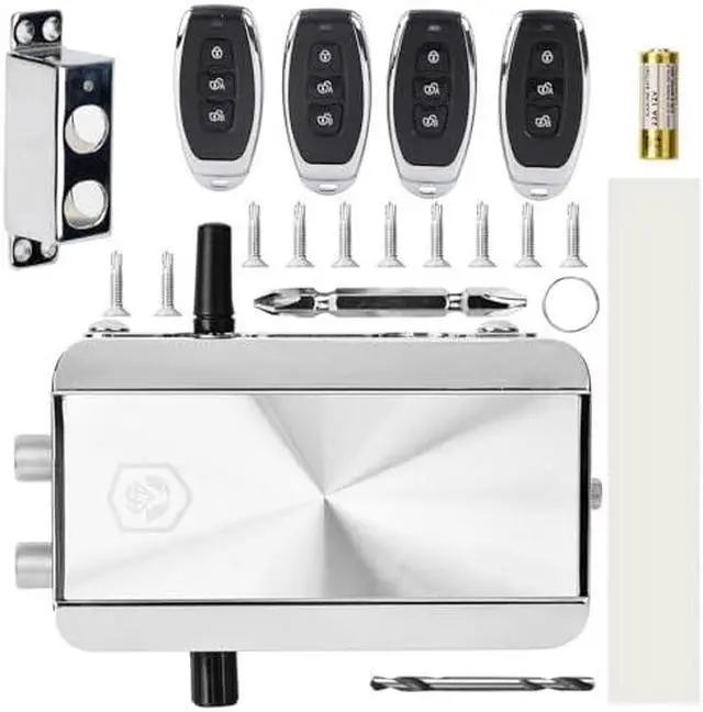 Alt view image 2 of 3 - Remote Controlled Electronic with 4 Button Keypad Theft Mechanical Lock System for Interior Doors and Gates Silver