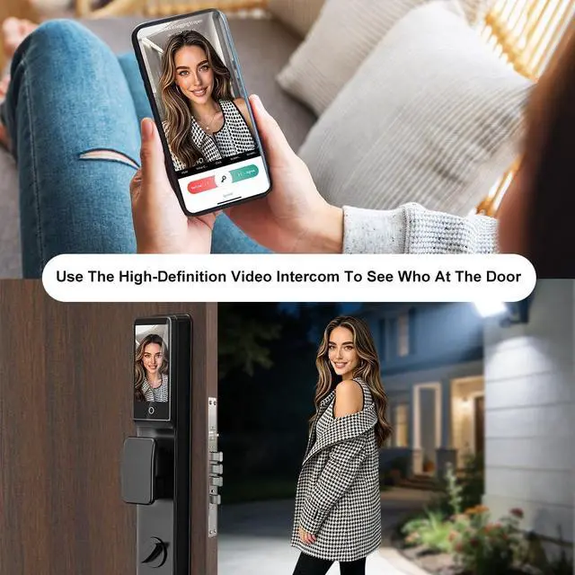 Alt view image 3 of 7 - Dalm Vein Smart Lock, 3D Facial Recognition for Keyless Entry, Fingerprint, Ic Card, Tuya App, Wi-Fi, Auto-Lock, Voice Control,Rear Lock Video ScreenAluminum Alloy Construction