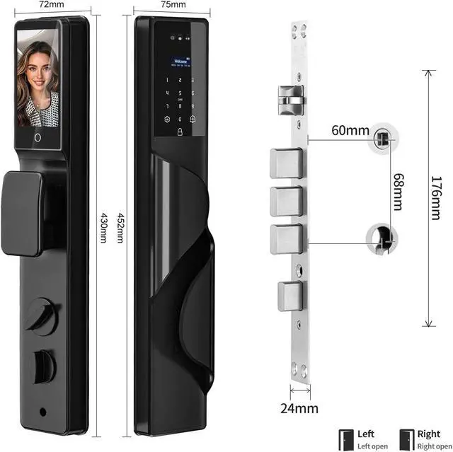 Alt view image 7 of 7 - Dalm Vein Smart Lock, 3D Facial Recognition for Keyless Entry, Fingerprint, Ic Card, Tuya App, Wi-Fi, Auto-Lock, Voice Control,Rear Lock Video ScreenAluminum Alloy Construction