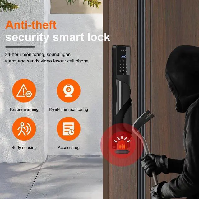 Alt view image 6 of 7 - Dalm Vein Smart Lock, 3D Facial Recognition for Keyless Entry, Fingerprint, Ic Card, Tuya App, Wi-Fi, Auto-Lock, Voice Control,Rear Lock Video ScreenAluminum Alloy Construction