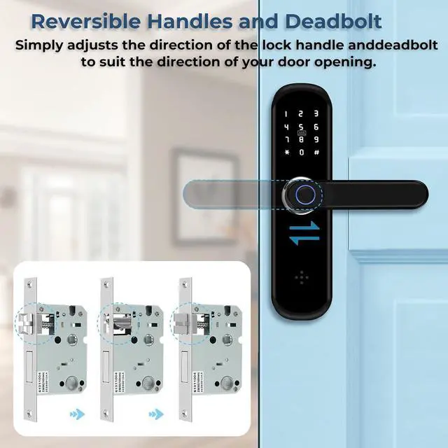 Alt view image 3 of 7 - TUYA Smart Door Lock, Fingerprint Door Lock with Keypad & App Control, Keyless Entry Door Lock, Auto Lock, Anti-Peep Password, Easy Installation for Front Door Home Office with Handle