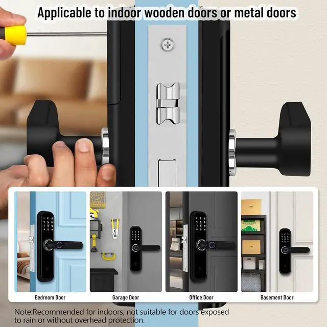 Alt view image 5 of 7 - TUYA Smart Door Lock, Fingerprint Door Lock with Keypad & App Control, Keyless Entry Door Lock, Auto Lock, Anti-Peep Password, Easy Installation for Front Door Home Office with Handle