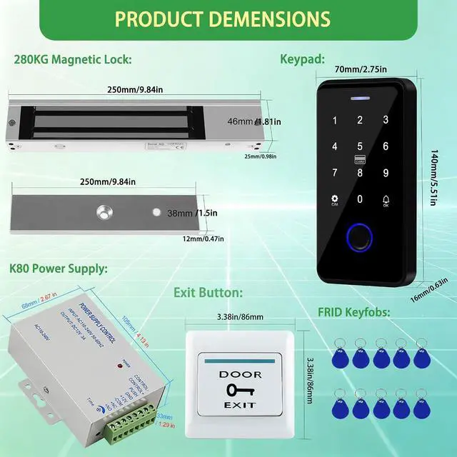 Alt view image 2 of 7 - WiFi TUYA Access Control System KitWaterproof RFID Keypad Fingerprint Biometrics, 600lbs Magnetic Lock, Power Supply, Exit Button & 10 Key Fobs All-in-One for Home/Office/Apartment