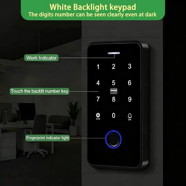 Alt view image 5 of 7 - WiFi TUYA Access Control System KitWaterproof RFID Keypad Fingerprint Biometrics, 600lbs Magnetic Lock, Power Supply, Exit Button & 10 Key Fobs All-in-One for Home/Office/Apartment
