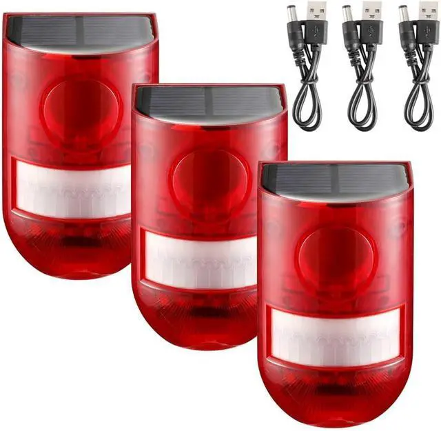 Alt view image 2 of 7 - Waterproof Outdoor Security Siren Light, Solar Alarm Lights with Motion Detector, 3Pcs, 6 Led Flashing Red Light & 129Db Siren, 4 Modes Alarm Light for Yard, Home, Farm, Villa, Barn, Hacienda