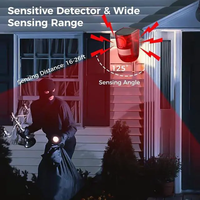 Alt view image 5 of 7 - Waterproof Outdoor Security Siren Light, Solar Alarm Lights with Motion Detector, 3Pcs, 6 Led Flashing Red Light & 129Db Siren, 4 Modes Alarm Light for Yard, Home, Farm, Villa, Barn, Hacienda