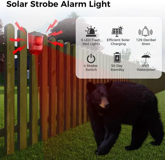Alt view image 6 of 7 - Waterproof Outdoor Security Siren Light, Solar Alarm Lights with Motion Detector, 3Pcs, 6 Led Flashing Red Light & 129Db Siren, 4 Modes Alarm Light for Yard, Home, Farm, Villa, Barn, Hacienda