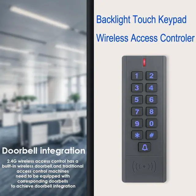 Alt view image 3 of 7 - Access Control Keypad Reader Smart Keypad Lock IP65 Waterproof Remote Access Controler Wireless Exit Button 125Khz RFID Smart Lock (AW1-EM Wireless Access Control Kit)