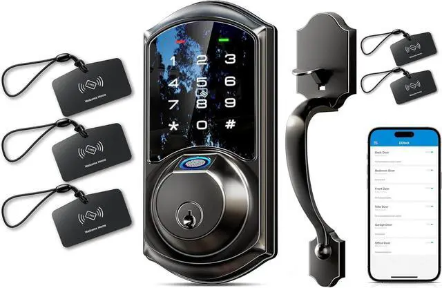 Main image of Veise VE07-H Fingerprint Smart Locks for Front Door with Handle Set with VK01 IC Cards