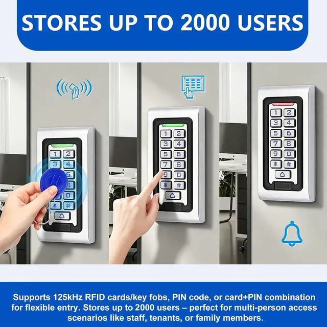 Alt view image 3 of 7 - All-in-One Access Control System Kit-IP68 Waterproof Metal Keypad, 350lb Magnetic Lock Fail-Safe, 12V 3A Power Supply,Exit Button & 10 RFID Key Fobs for Office,Warehouse, Garage Door Security