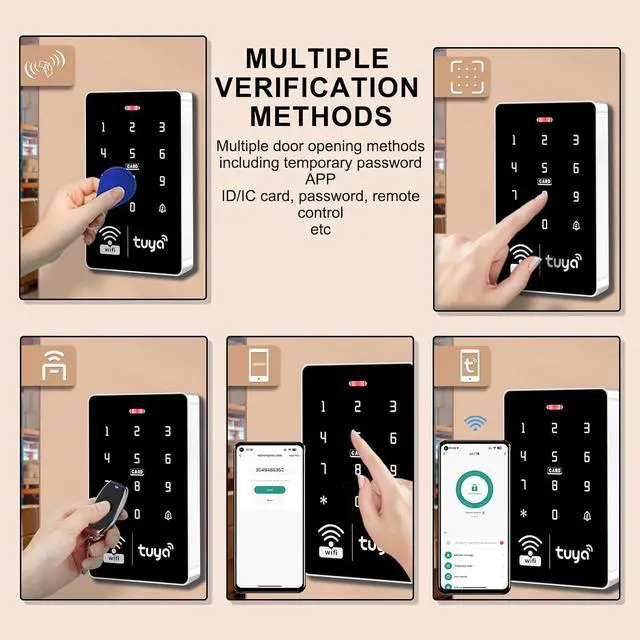Alt view image 3 of 7 - WiFi Tuya Smart Access Control System Kit,IP68 Waterproof RFID Keypad+280kg/600lbs Magnetic Lock, DC12V 5A Power Supply,13.56MHz 10pcs IC Key Fobs, 2 Remote Controllers,Infrared Exit Button+Doorbell