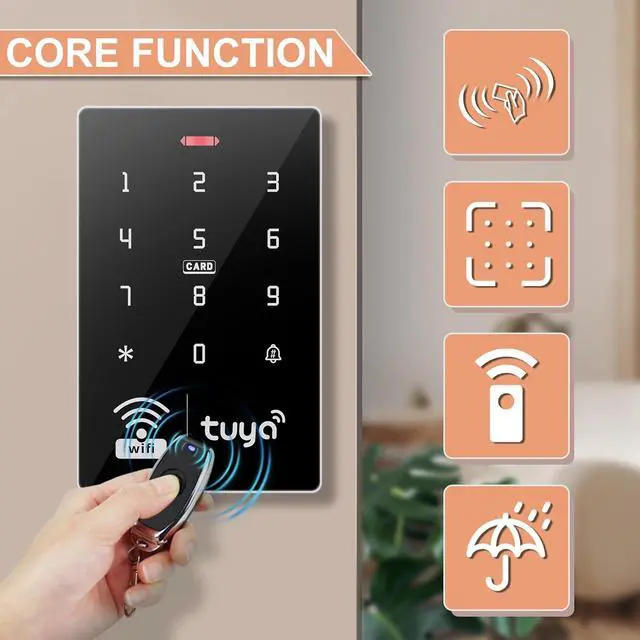 Alt view image 6 of 7 - WiFi Tuya Smart Access Control System Kit,IP68 Waterproof RFID Keypad+280kg/600lbs Magnetic Lock, DC12V 5A Power Supply,13.56MHz 10pcs IC Key Fobs, 2 Remote Controllers,Infrared Exit Button+Doorbell
