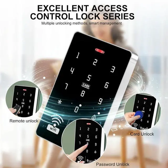 Alt view image 7 of 7 - WiFi Tuya Smart Access Control System Kit,IP68 Waterproof RFID Keypad+280kg/600lbs Magnetic Lock, DC12V 5A Power Supply,13.56MHz 10pcs IC Key Fobs, 2 Remote Controllers,Infrared Exit Button+Doorbell