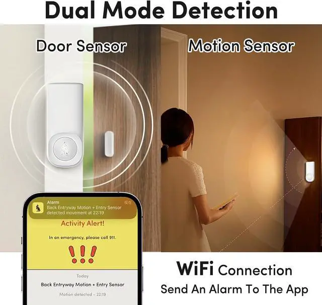 Alt view image 2 of 7 - Kangaroo Motion + Door & Window Detector,Dual Detection Security Sensor,Base on Wi-Fi,No Hub Required,Sends Alerts to Phone,Battery Power,Easy Installation. (3 Pack)