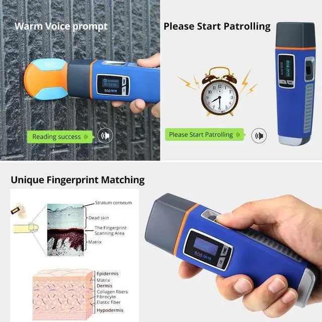 Alt view image 3 of 7 - JWM RFID Guard Tour System with Fingerprint, Flashlight, Voice Prompt