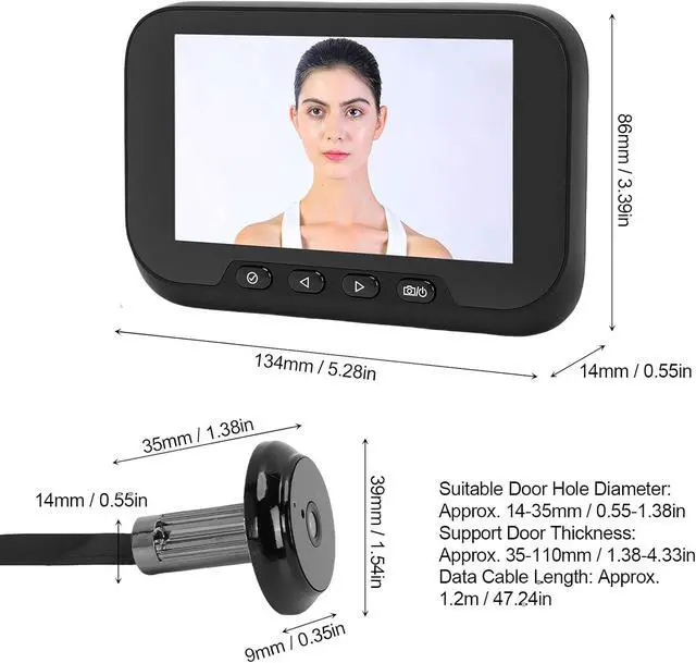 Alt view image 7 of 7 - AUNMAS 4.5 Inch Digital Peephole Camera 1080P HD 135 Wide Angle with PIR Motion Detection Night 12 Languages for Home Security Door Viewer