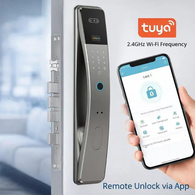 Alt view image 5 of 7 - Smart Door Lock with Camera Display, Face Recognition, Fingerprint, Palm vin Scanner, Keypad, IC Cards, Keys, Silver
