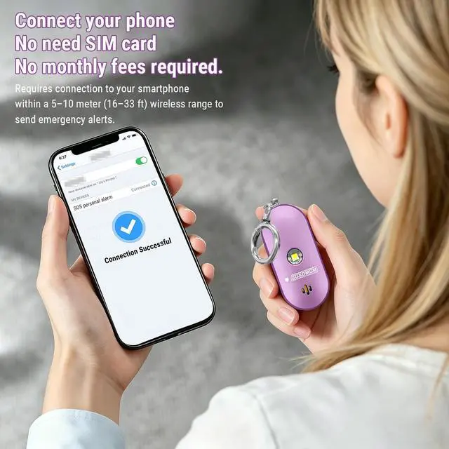 Alt view image 6 of 7 - Personal Safety Alarm, 130dB Dual-Sided Speakers, Lightweight Aluminum Alloy, Loud Emergency Self Defense Alarm with LED Light for Women, Kids & Seniors (Metallic Lavender Purple)