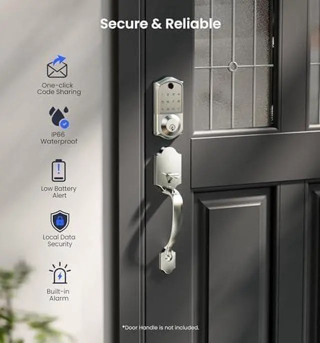 Alt view image 4 of 7 - Veise VE017 Wi-Fi Fingerprint Smart Door Lock, App Control, 7-in-1 Keyless Entry, Auto Lock, Emergency Power Port, Electronic Touchscreen Keypad, Biometric Smart Locks for Front Door, Satin Nickel