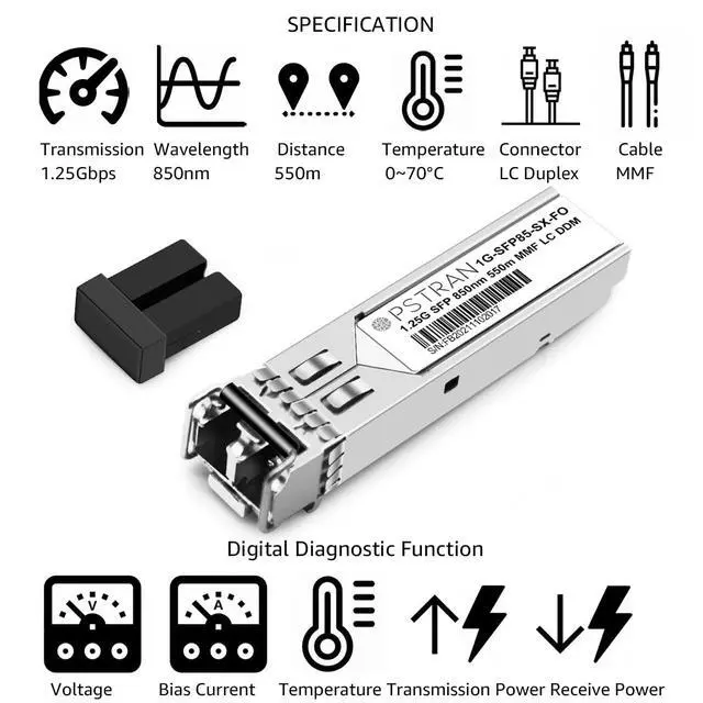 Alt view image 2 of 6 - 1000BASE-SX SFP Optical Transceiver Module Compatible with Fortinet FN-TRAN-SX FG-TRAN-SX FR-TRAN-SX 850nm 550m DDM Duplex LC MMF 4pcs/Pack