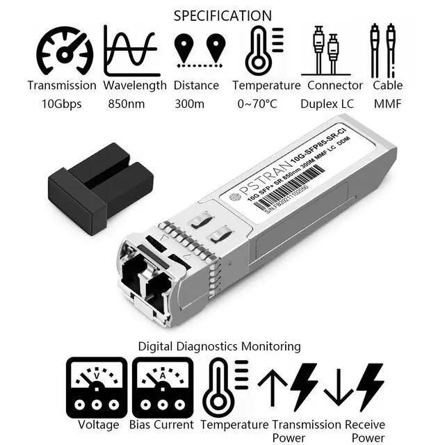 Alt view image 2 of 5 - 10GBASE-SR SFP+ Optical Transceiver Module Compatible with Palo Alto PAN-SFP-Plus-SR 10Gbps 850nm 300m DDM Duplex LC MMF 4 Pack