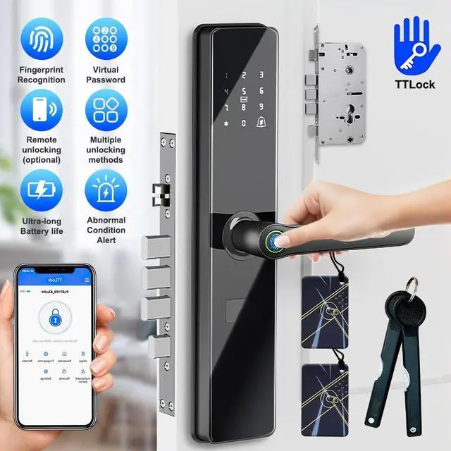 Alt view image 2 of 7 - KEPEAK Fingerprint Smart Lock with 2 Lever Handle Set, App Control, Keyless Entry Front Door Lock Set, Electronic Digital Touchscreen Keypad, Auto Lock, Secure Home Access