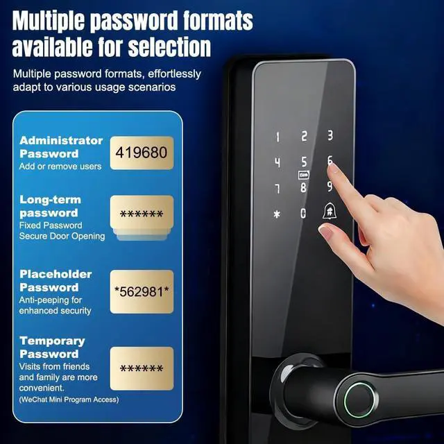 Alt view image 4 of 7 - KEPEAK Fingerprint Smart Lock with 2 Lever Handle Set, App Control, Keyless Entry Front Door Lock Set, Electronic Digital Touchscreen Keypad, Auto Lock, Secure Home Access