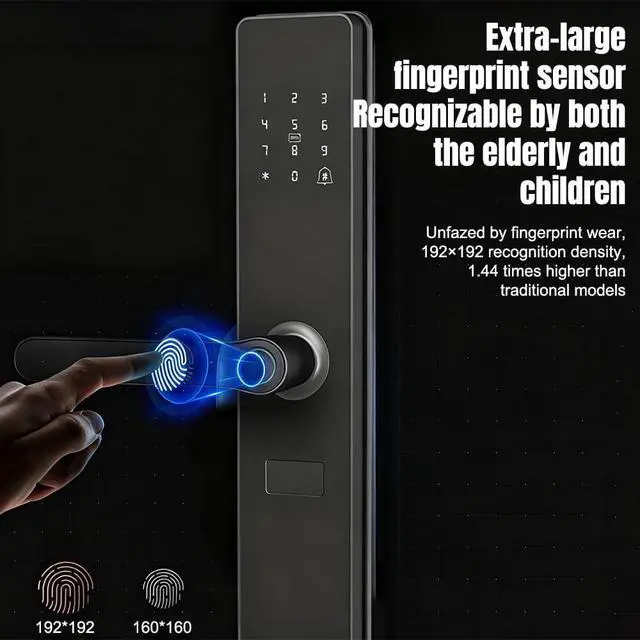 Alt view image 6 of 7 - KEPEAK Fingerprint Smart Lock with 2 Lever Handle Set, App Control, Keyless Entry Front Door Lock Set, Electronic Digital Touchscreen Keypad, Auto Lock, Secure Home Access