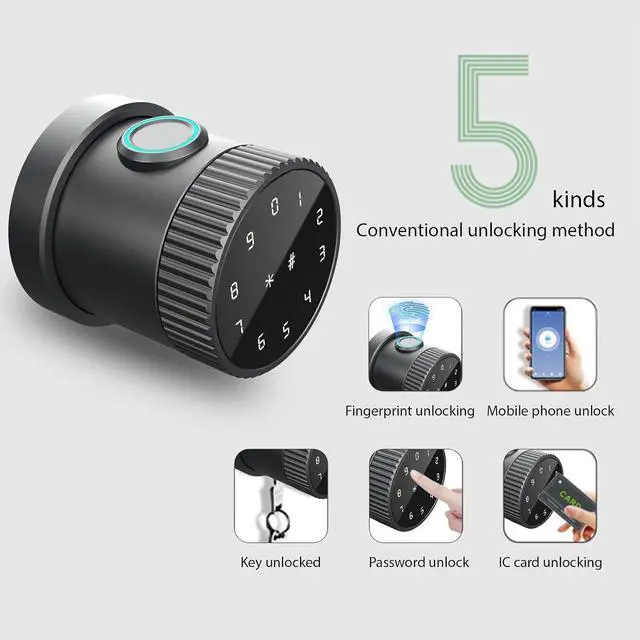 Alt view image 2 of 7 - Smart Door Lock, 5-in-1 Keyless Entry with Fingerprint, IC Card & APP, Fits 35-65mm Thickness Doors, for Home, Apartment, Rental (Black)