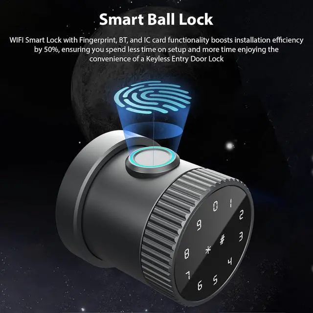 Alt view image 3 of 7 - Smart Door Lock, 5-in-1 Keyless Entry with Fingerprint, IC Card & APP, Fits 35-65mm Thickness Doors, for Home, Apartment, Rental (Black)