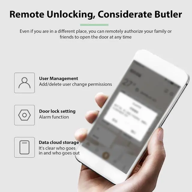 Alt view image 6 of 7 - Smart Door Lock, 5-in-1 Keyless Entry with Fingerprint, IC Card & APP, Fits 35-65mm Thickness Doors, for Home, Apartment, Rental (Black)