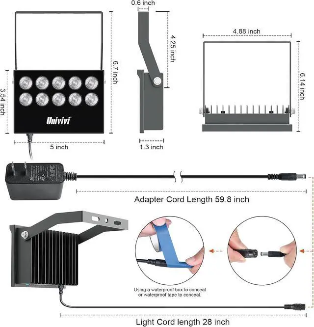 Alt view image 6 of 7 - Univivi IR Illuminators for Security Camera with Power Adapter 850nm Infrared Illuminator 90 Degree Wide Angle 8-LEDs & 10-LEDs IR Infrared Light for Security Cameras