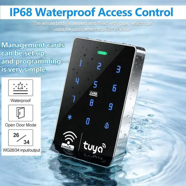 Alt view image 4 of 7 - WiFi Tuya Access Control Kit,IP68 Waterproof Keypad, Dual Frequency,180KG Magnetic Lock, DC12V Power Supply, Exit Button, 15 ID Key Fobs for Home, Office, Garage