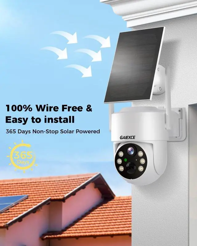 Alt view image 2 of 7 - Solar Security Cameras Wireless Outdoor System, 4PCS 4MP Battery Operated Cameras, PTZ 360° View, PIR Motion Detection, Color Night Vision, IP66, 2-Way Audio, 2.4G WiFi, 10" LCD Monitor