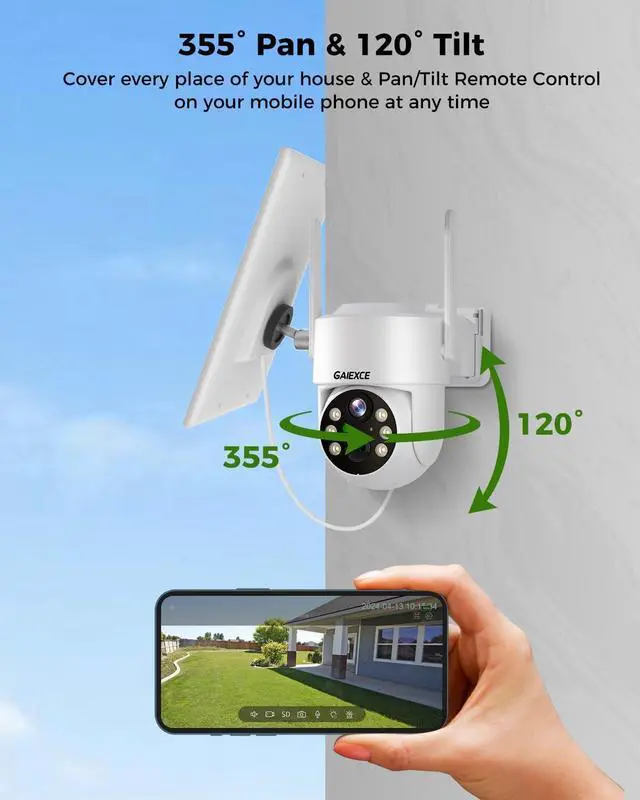 Alt view image 3 of 7 - Solar Security Cameras Wireless Outdoor System, 4PCS 4MP Battery Operated Cameras, PTZ 360° View, PIR Motion Detection, Color Night Vision, IP66, 2-Way Audio, 2.4G WiFi, 10" LCD Monitor