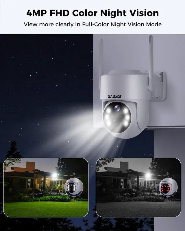 Alt view image 6 of 7 - Solar Security Cameras Wireless Outdoor System, 4PCS 4MP Battery Operated Cameras, PTZ 360° View, PIR Motion Detection, Color Night Vision, IP66, 2-Way Audio, 2.4G WiFi, 10" LCD Monitor