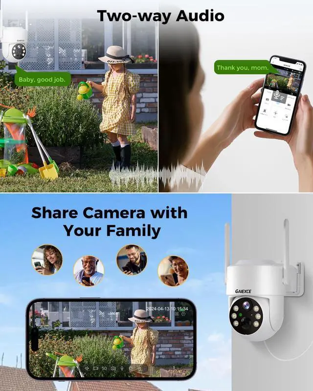 Alt view image 7 of 7 - Solar Security Cameras Wireless Outdoor System, 4PCS 4MP Battery Operated Cameras, PTZ 360° View, PIR Motion Detection, Color Night Vision, IP66, 2-Way Audio, 2.4G WiFi, 10" LCD Monitor