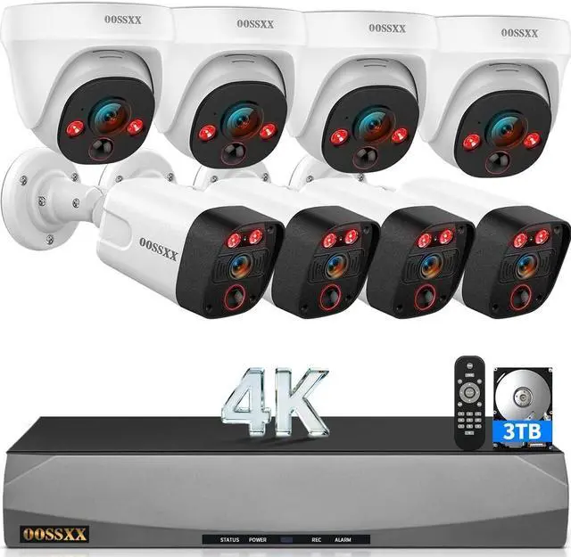 Main image of OOSSXX 4K Wired PoE Security Camera System, 8CH 4K NVR with 3TB HDD