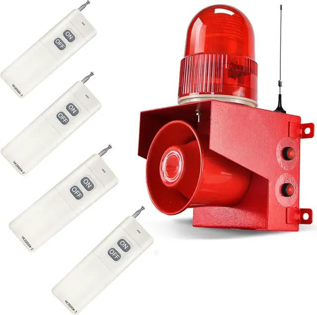 Main image of Industrial Wireless Remote Control Siren Alarm AC110V Outdoor 120dB Loud Horn Emergency Safety Alarm with 4 Remote Controller, Adjust Volume and Tone, 1.2mile Remote Distance, Strobe Light