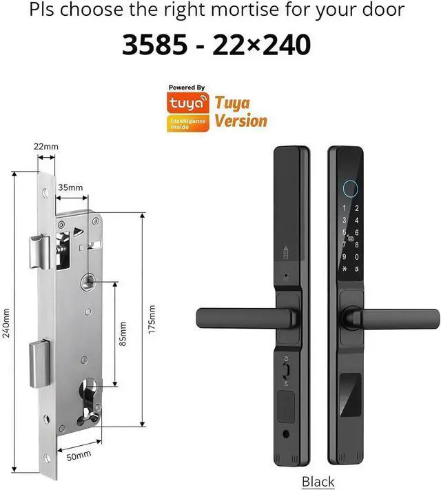 Alt view image 2 of 7 - Tuya WiFi Home Waterproof Aluminum Sliding Door Electronic Lock App Password IC Card Code Biometric Fingerprint Lock(B-3585-Long)