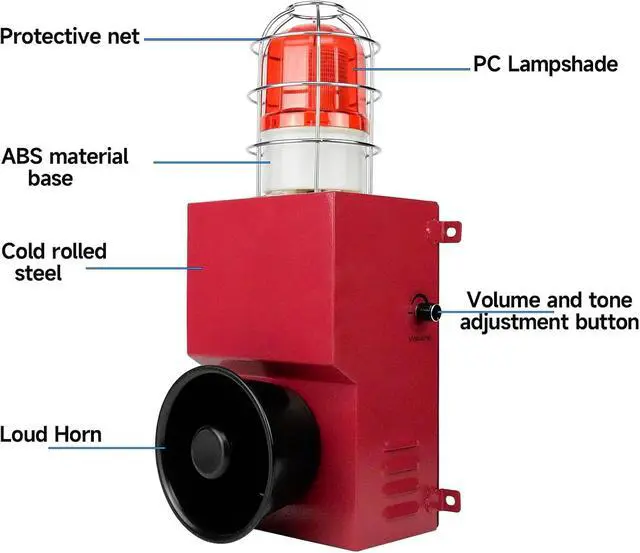 Alt view image 2 of 7 - Industrial Siren Alarm 130db IP65 Waterproof Outdoor Loud Horn Indoor 150W Emergency Security Self-Contained Siren with Strobe Light AC220V SLA-900M