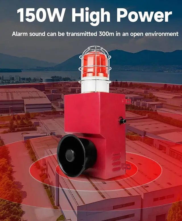 Alt view image 3 of 7 - Industrial Siren Alarm 130db IP65 Waterproof Outdoor Loud Horn Indoor 150W Emergency Security Self-Contained Siren with Strobe Light AC220V SLA-900M