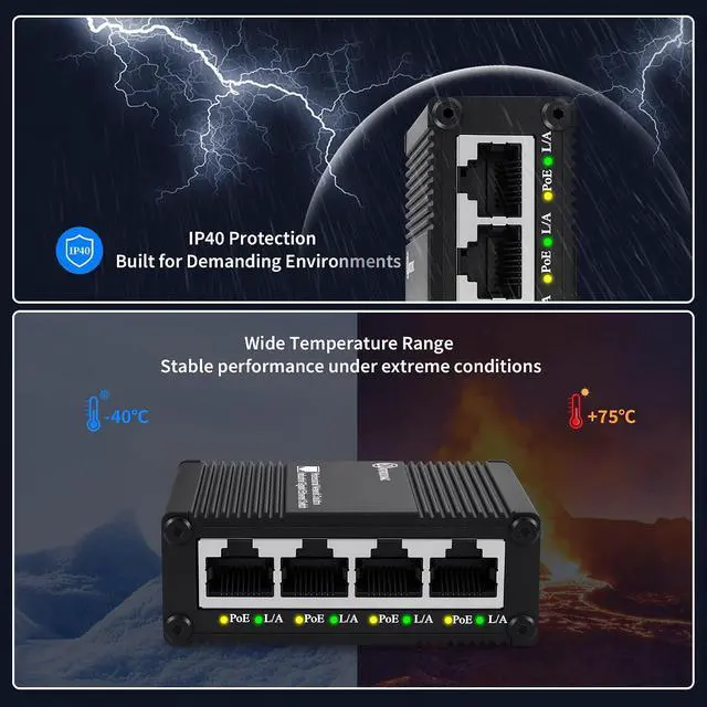 Alt view image 5 of 7 - 5 Port Gigabit PoE Passthrough Switch, 1 in 4 Out PoE Extender