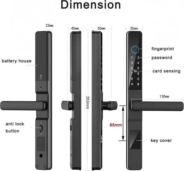 Alt view image 5 of 7 - Tuya WiFi Home Waterproof Aluminum Sliding Door Electronic Lock App Password IC Card Code Biometric Fingerprint Lock(B-3585-Long)