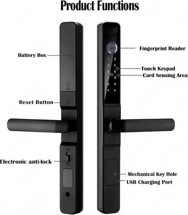 Alt view image 6 of 7 - Tuya WiFi Home Waterproof Aluminum Sliding Door Electronic Lock App Password IC Card Code Biometric Fingerprint Lock(B-3585-Long)