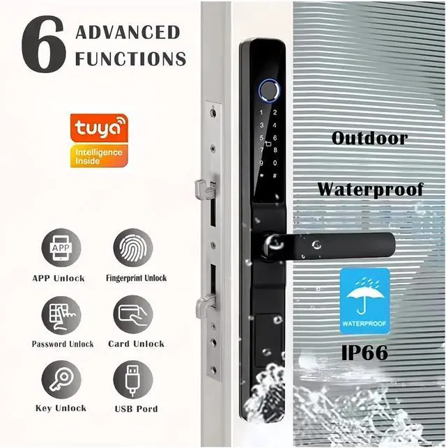 Alt view image 4 of 7 - Tuya WiFi Home Waterproof Aluminum Sliding Door Electronic Lock App Password IC Card Code Biometric Fingerprint Lock(B-3585-Long)