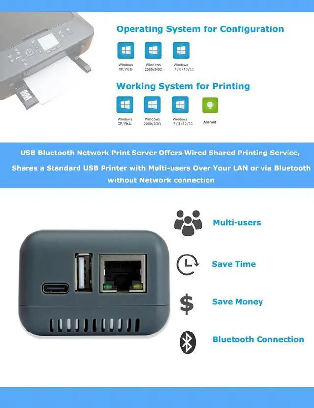 Alt view image 3 of 7 - BLE RJ45 Print Server
