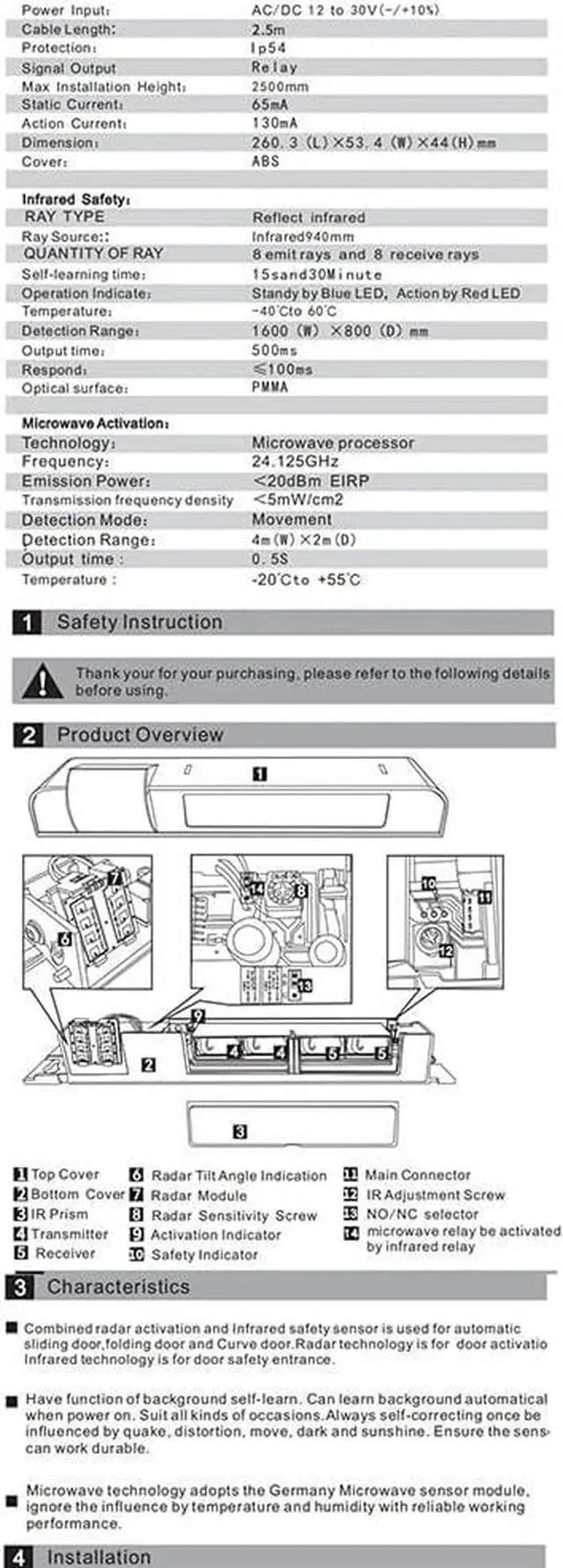 Alt view image 7 of 7 - Multi-Purpose 2 in 1 Door Sensor for Door Opener Infrared Safety and Radar Safety Sensor for Automatic Door Easy to Use (Silver)